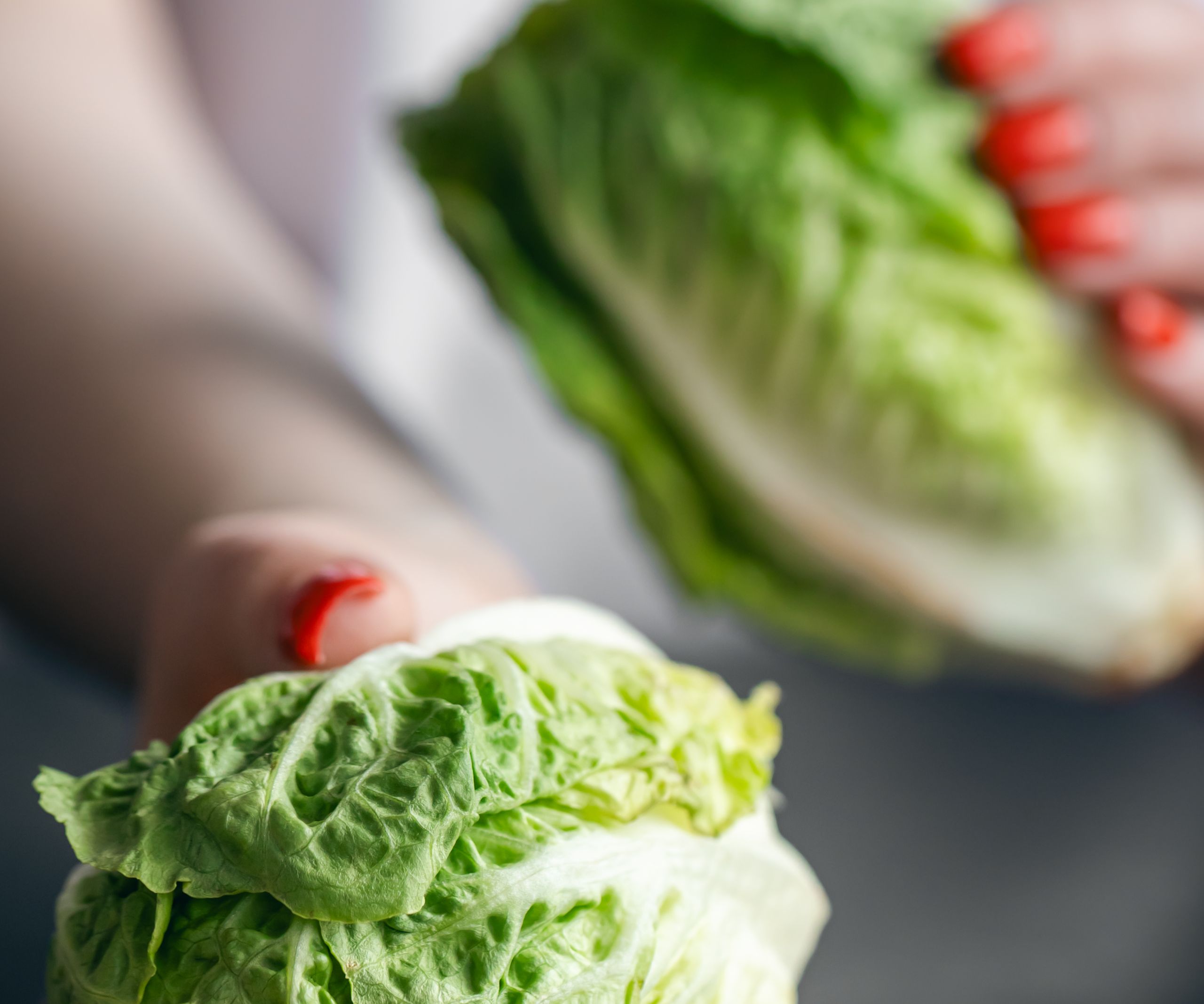 Ingrediente pentru salata Caesar cu pui crocant, pregatite proaspat