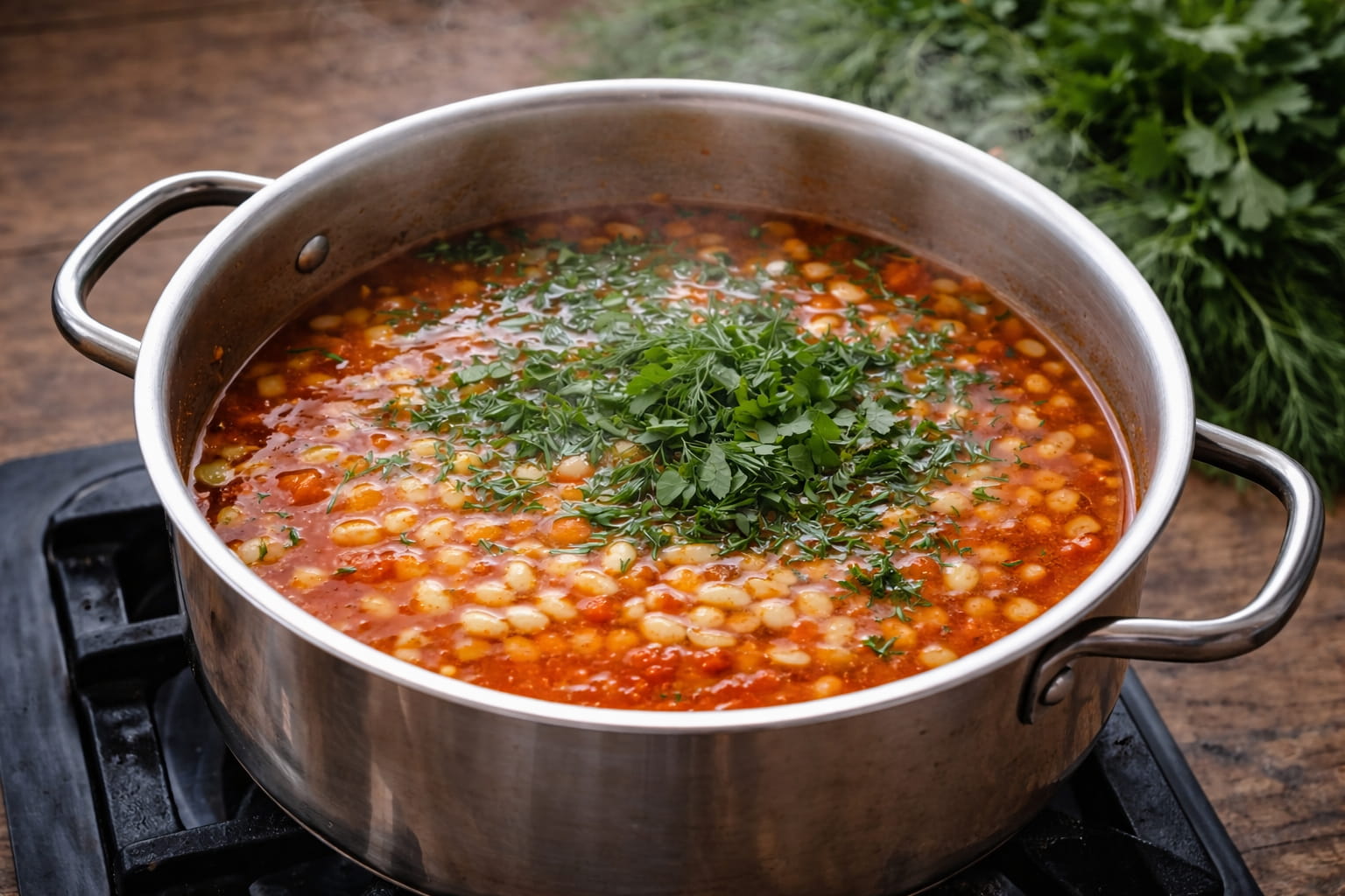 Proces de gatire pentru ciorba de fasole traditionala intr-o oala pe foc la ChefSuperFood Bucuresti